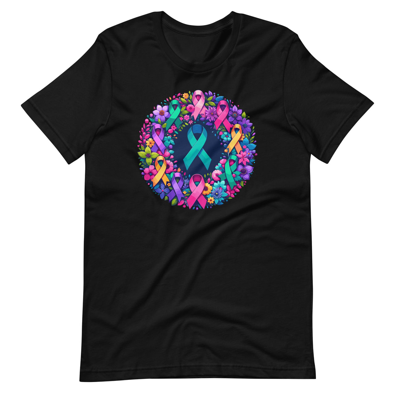 Cancer Awareness Multi-Color Ribbons Hope Wreath Unisex T-Shirt