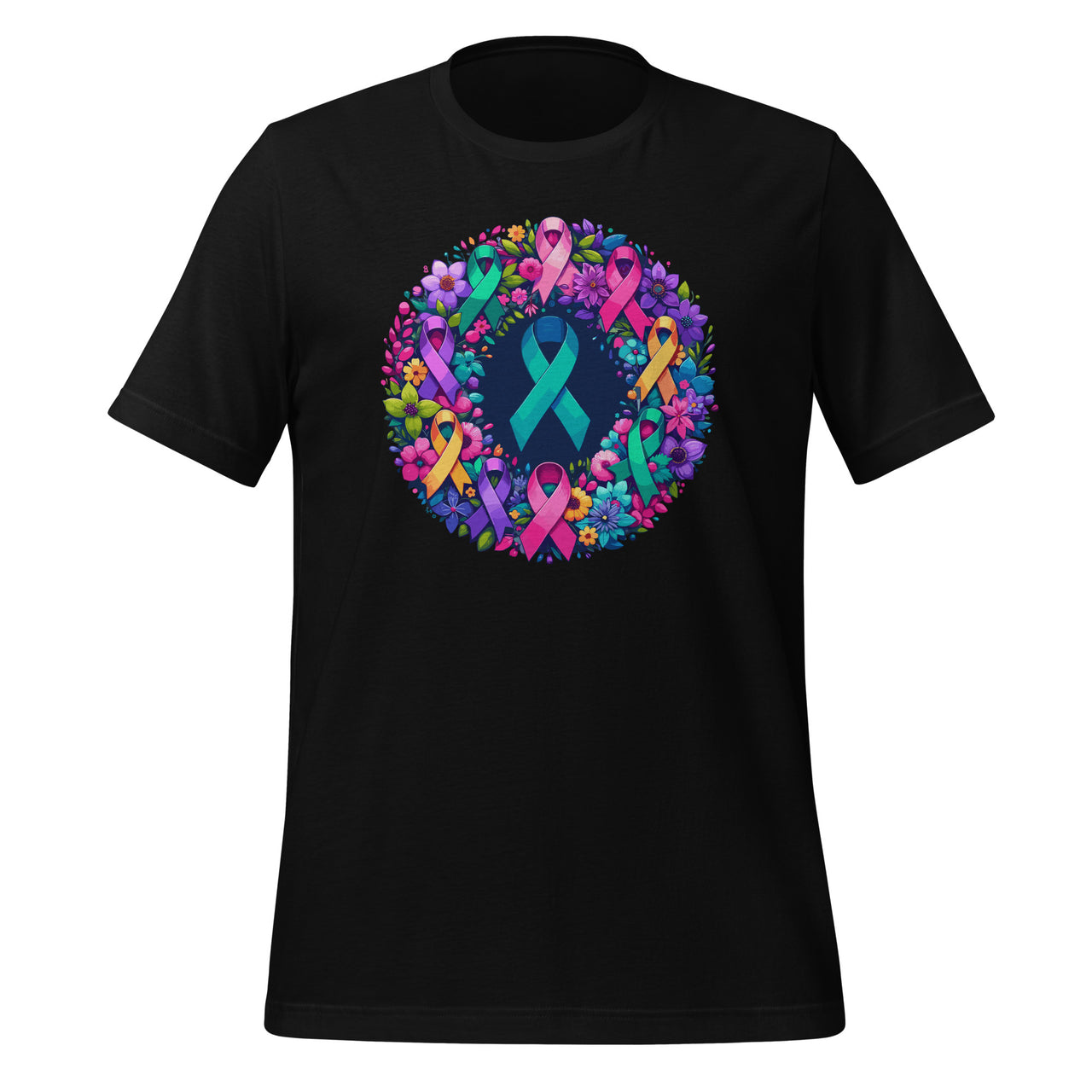 Cancer Awareness Multi-Color Ribbons Hope Wreath Unisex T-Shirt