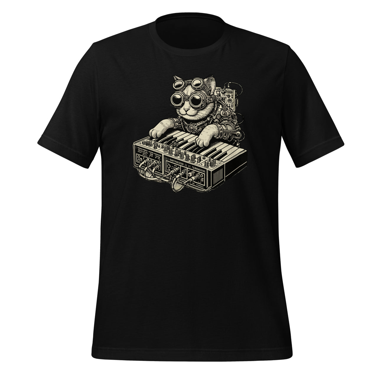 Steampunk Cat Playing Synthesizer Synth Kitten Techno Music Unisex T-Shirt