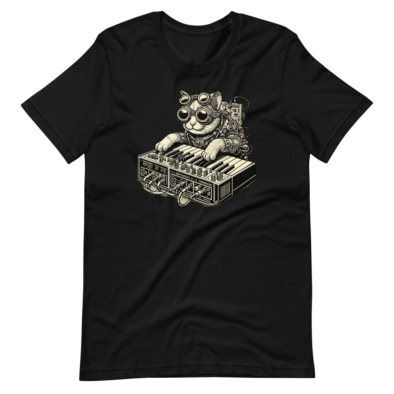 Steampunk Cat Playing Synthesizer Synth Kitten Techno Music Unisex T-Shirt