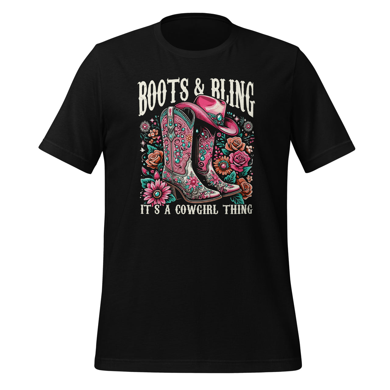 Boots and Bling its a Cowgirl Thing Country Vintage Western Unisex T-Shirt