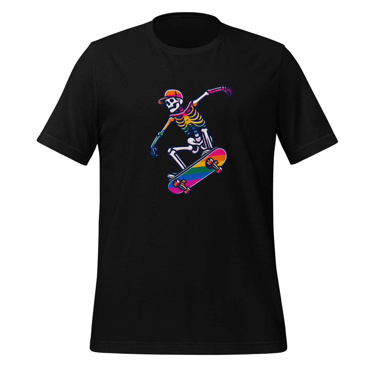 LGBTQ Skater Lesbian Pride Flag Skateboarding Skeleton Unisex T-Shirt