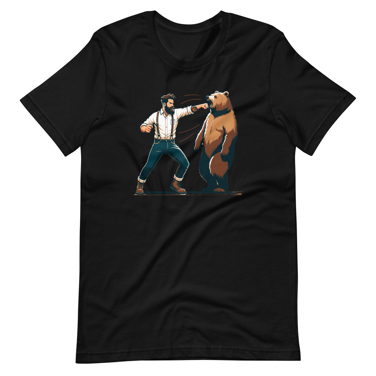 Funny Man Punching Bear Hunting Camping Wildlife Unisex T-Shirt