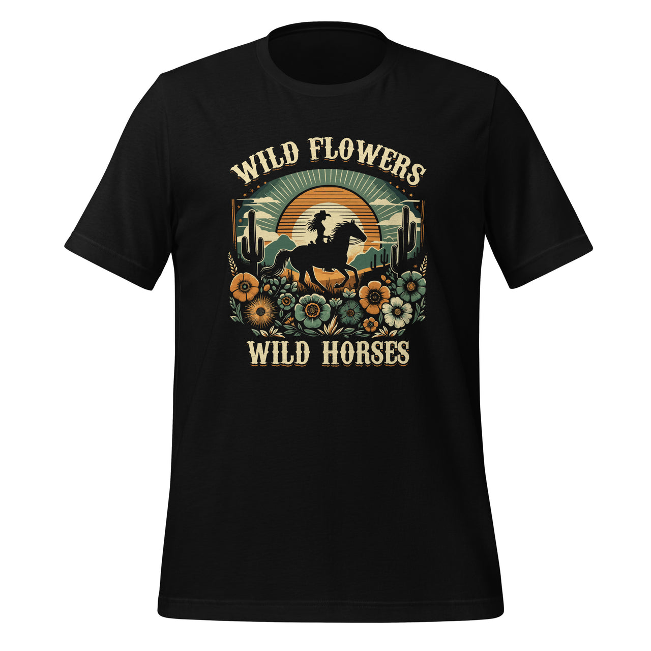 Wild Flowers And Wild Horses Vintage Sunset Country Cowgirl Unisex T-Shirt