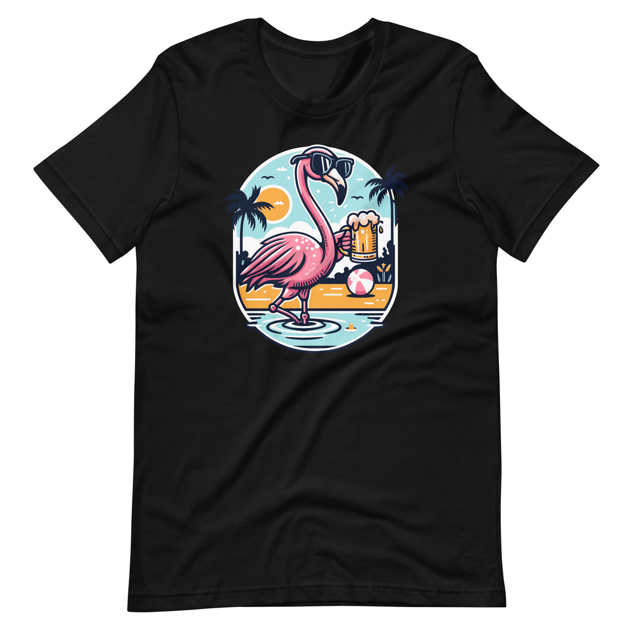 Funny Flamingo Bird Drinking Mug Of Beer Summer Vacation Unisex T-Shirt