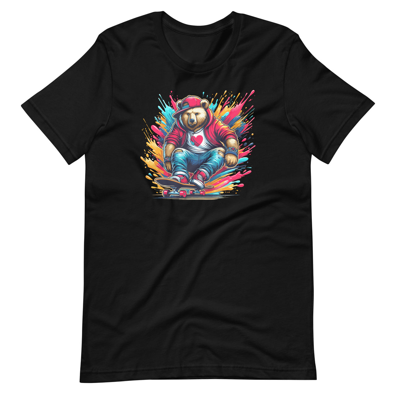 Colorful Splash With Skateboard Skateboarding Bear Unisex T-Shirt