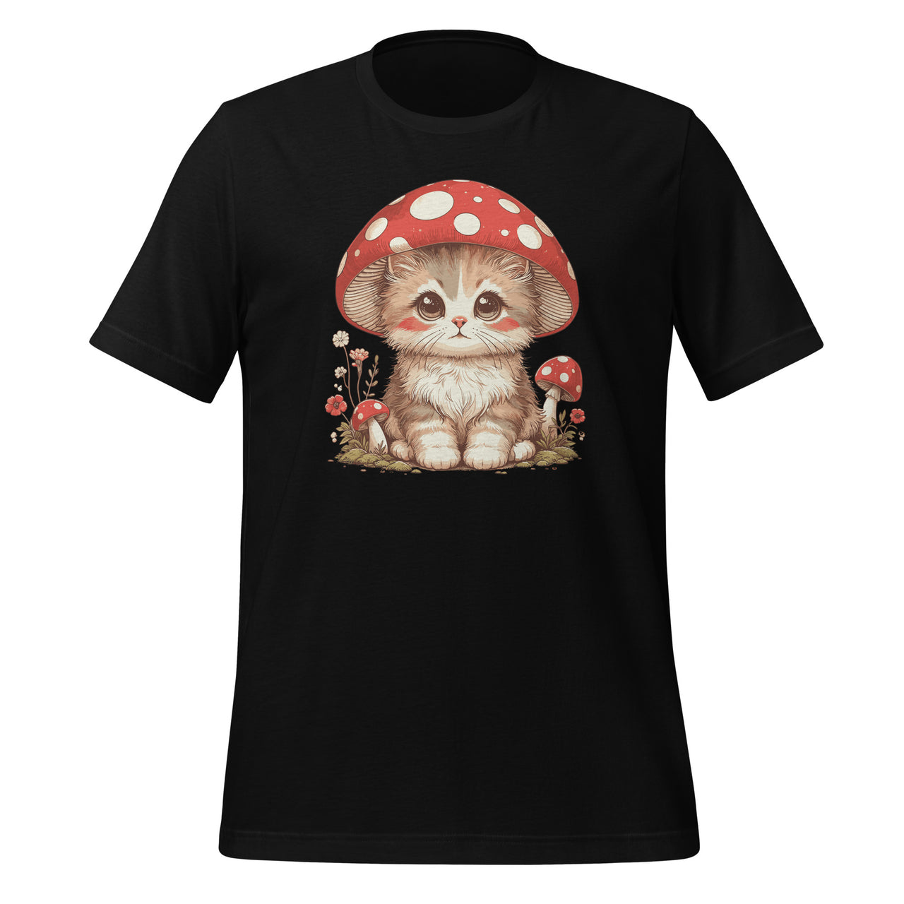 Vintage Cat with Mushroom Hat Cute Cottagecore Aesthetic  Unisex T-Shirt