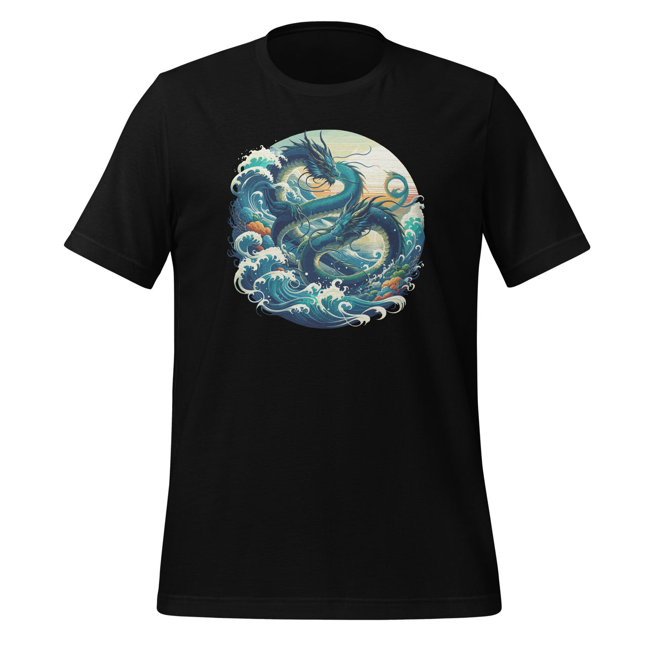 Cool Water Dragons with Sea and Waves Graphic Art Unisex T-Shirt