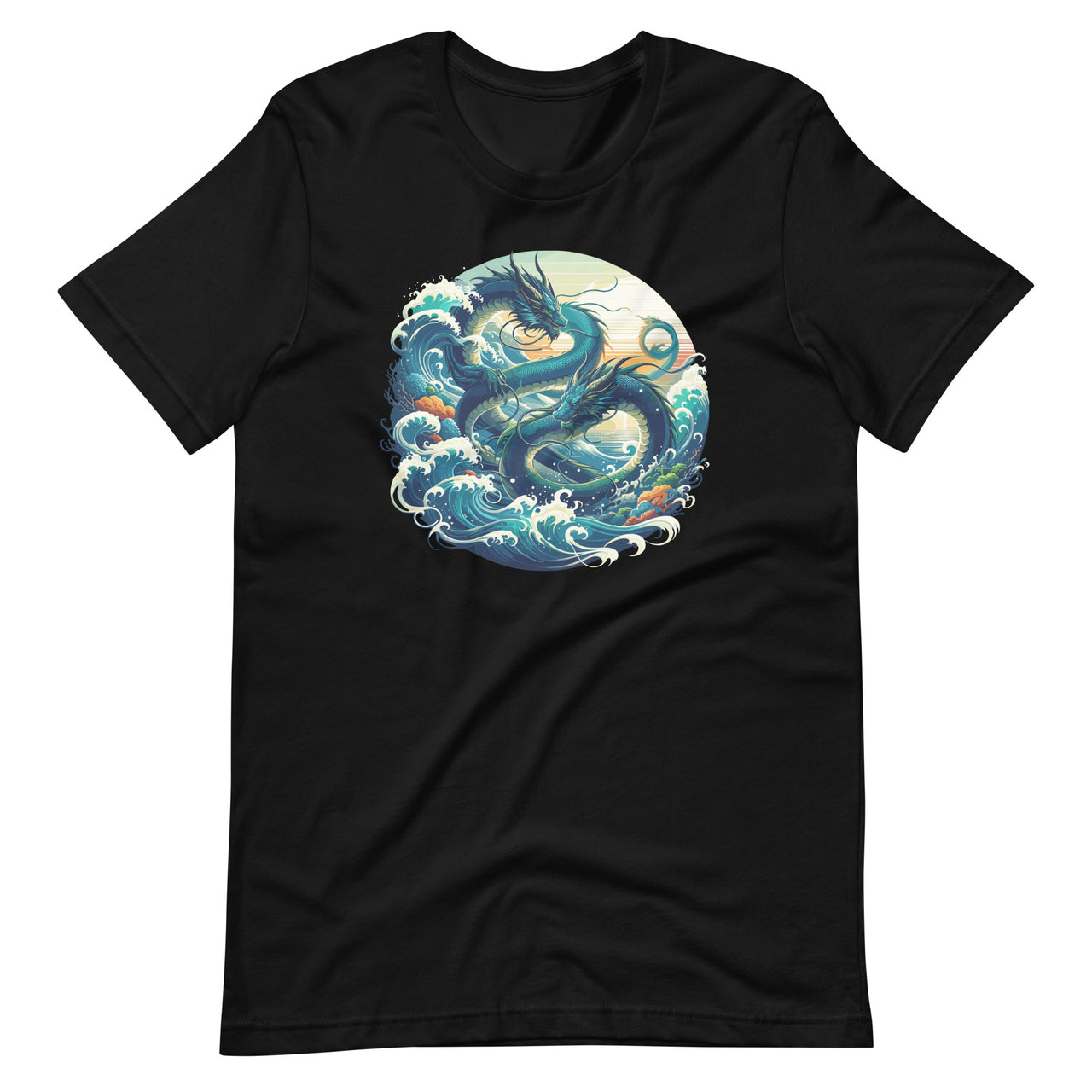 Cool Water Dragons with Sea and Waves Graphic Art Unisex T-Shirt