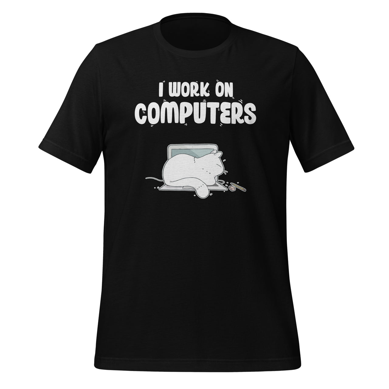 I Work On Computers - Cute Cat Information Technology Short-Sleeve Unisex T-Shirt