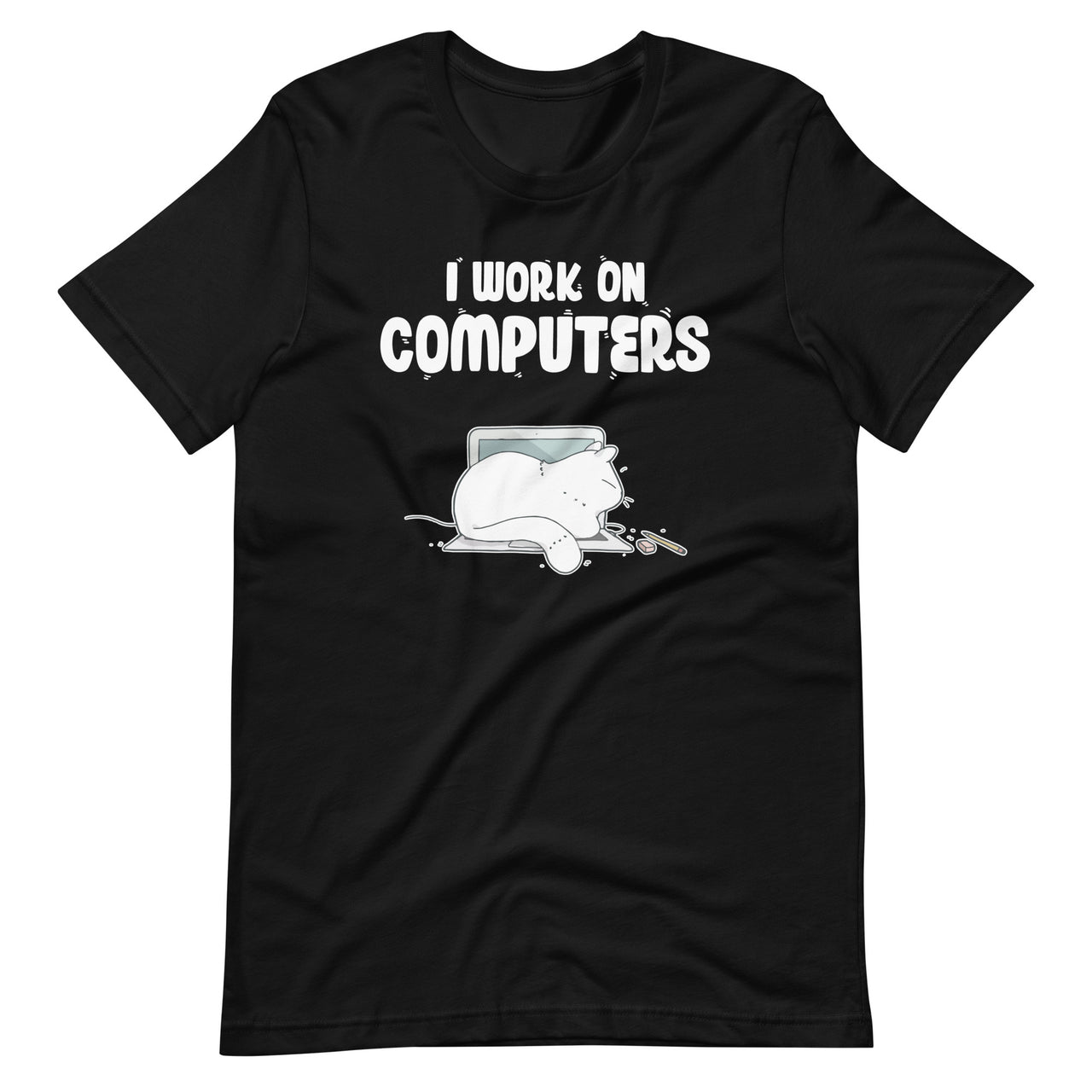 I Work On Computers - Cute Cat Information Technology Short-Sleeve Unisex T-Shirt