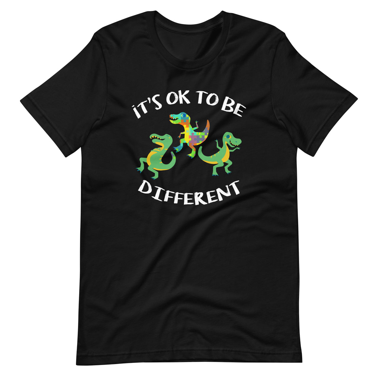 It's Ok To Be Different - Dinosaur T Rex Autism Awareness Short-Sleeve Unisex T-Shirt