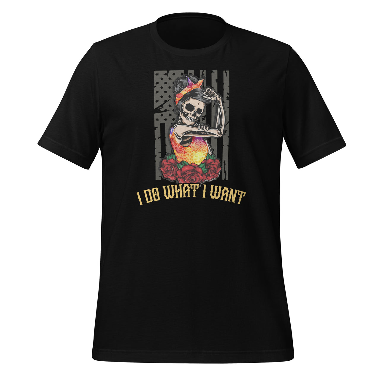 I Do What I Want Skull Lady US Flag Sunset - Cool Short-Sleeve Unisex T-Shirt