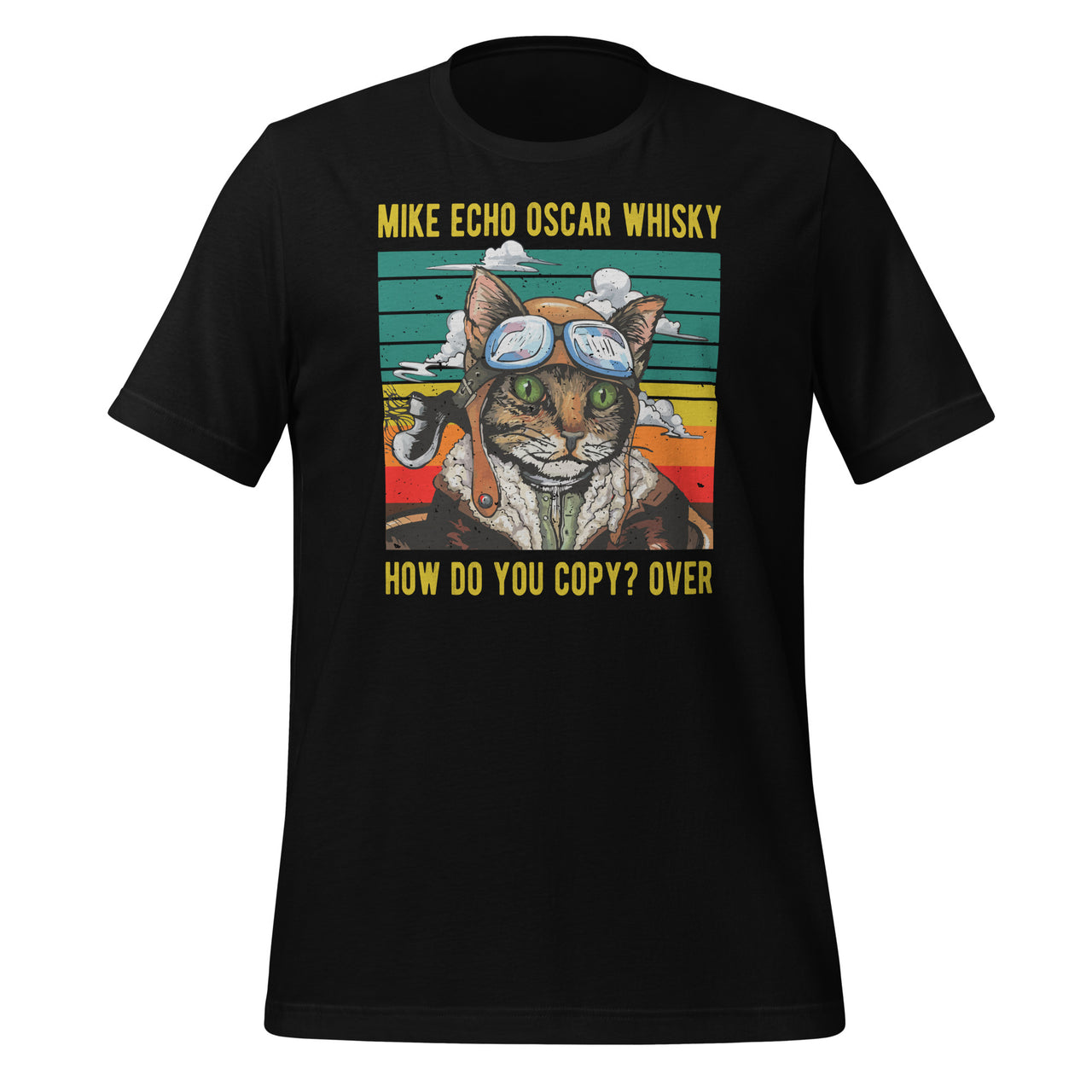 Mike Echo Oscar Whisky Cat - Funny Pun Pilot Vintage Short-Sleeve Unisex T-Shirt