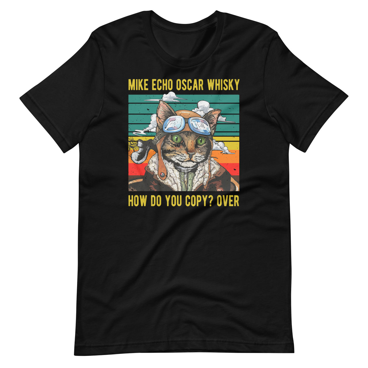 Mike Echo Oscar Whisky Cat - Funny Pun Pilot Vintage Short-Sleeve Unisex T-Shirt