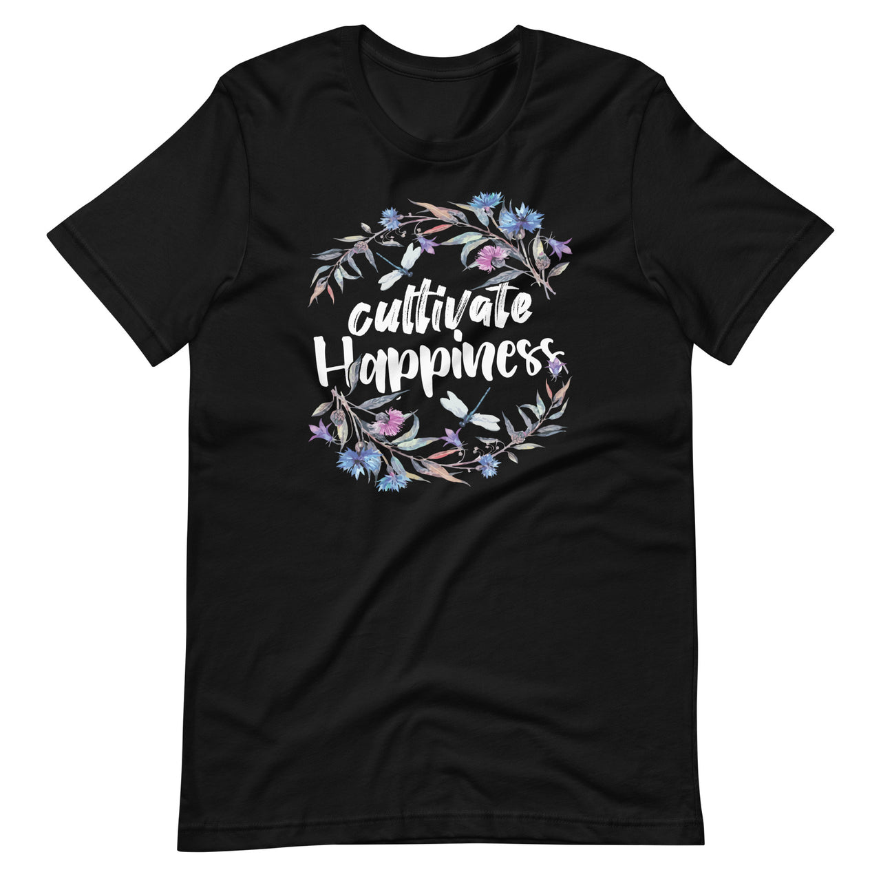 Cultivate Happiness - Watercolor Quote Saying Short-Sleeve Unisex T-Shirt