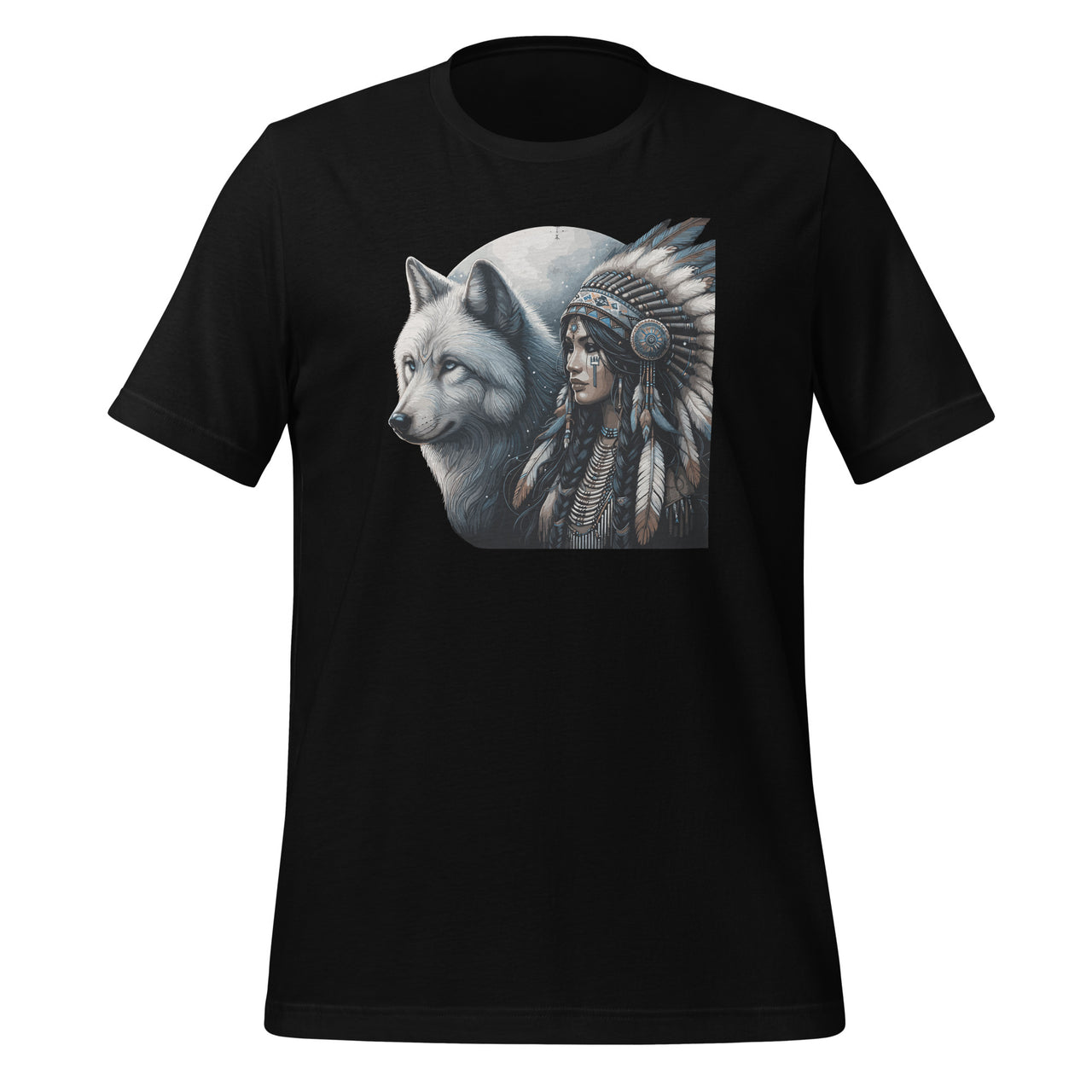 Indian Native American Woman With White Wolf Vintage Unisex T-Shirt