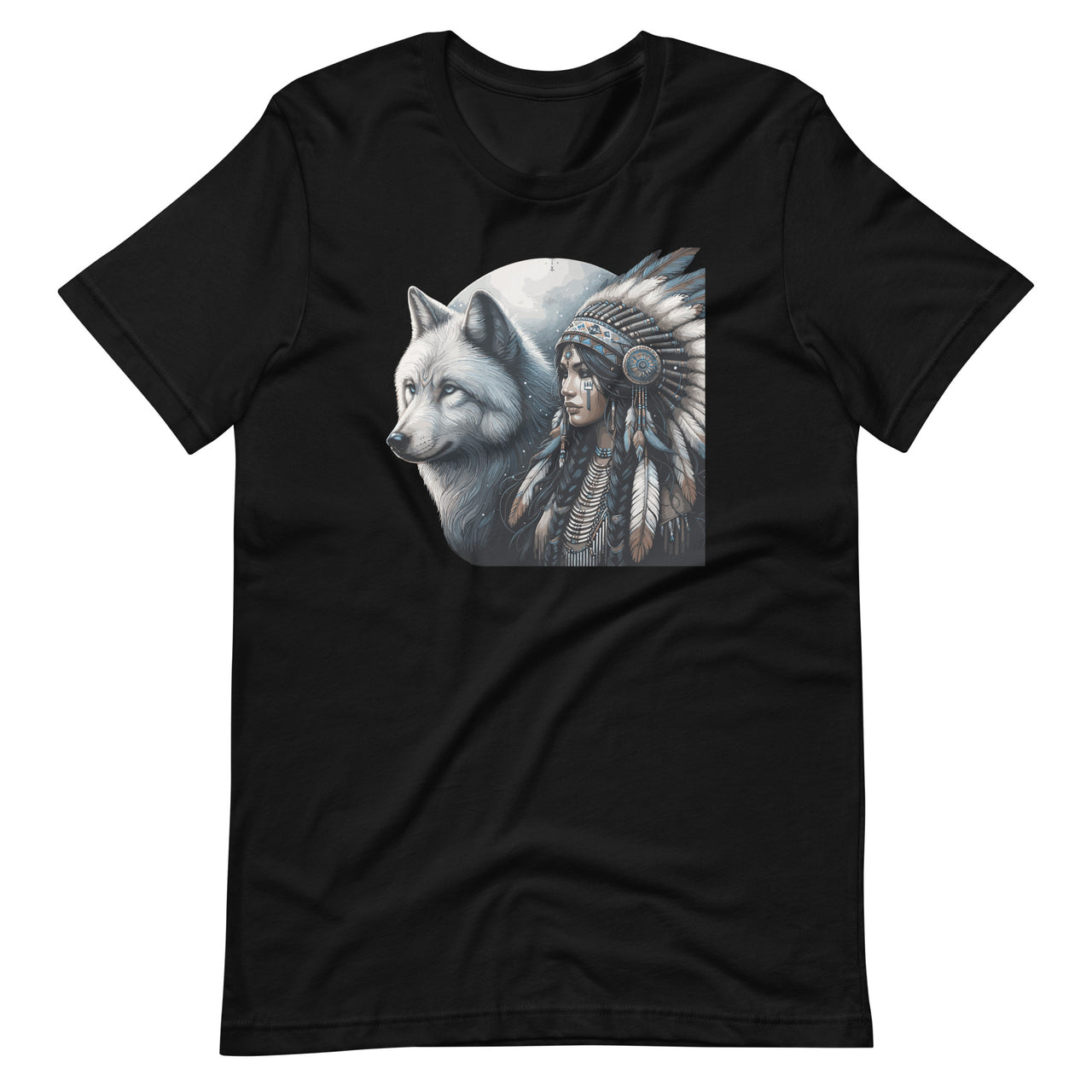 Indian Native American Woman With White Wolf Vintage Unisex T-Shirt