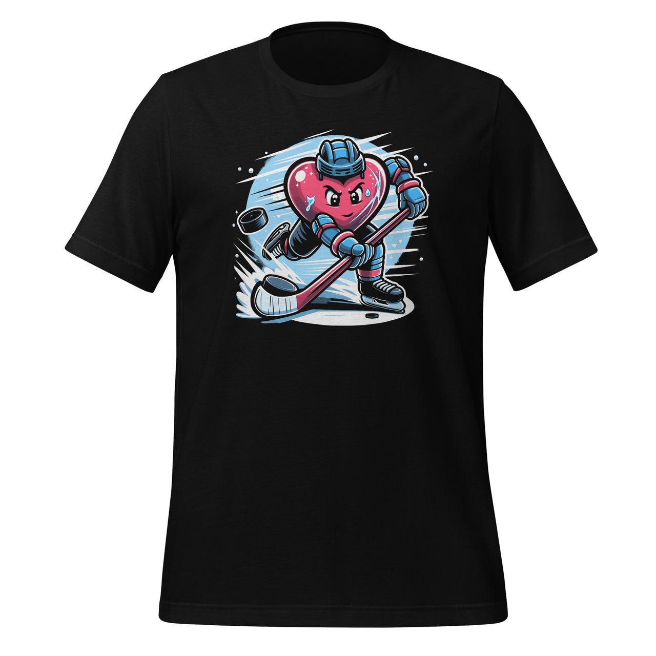 Heart Showing Ice Hockey Skills Valentines Day Sports Player Unisex T-Shirt