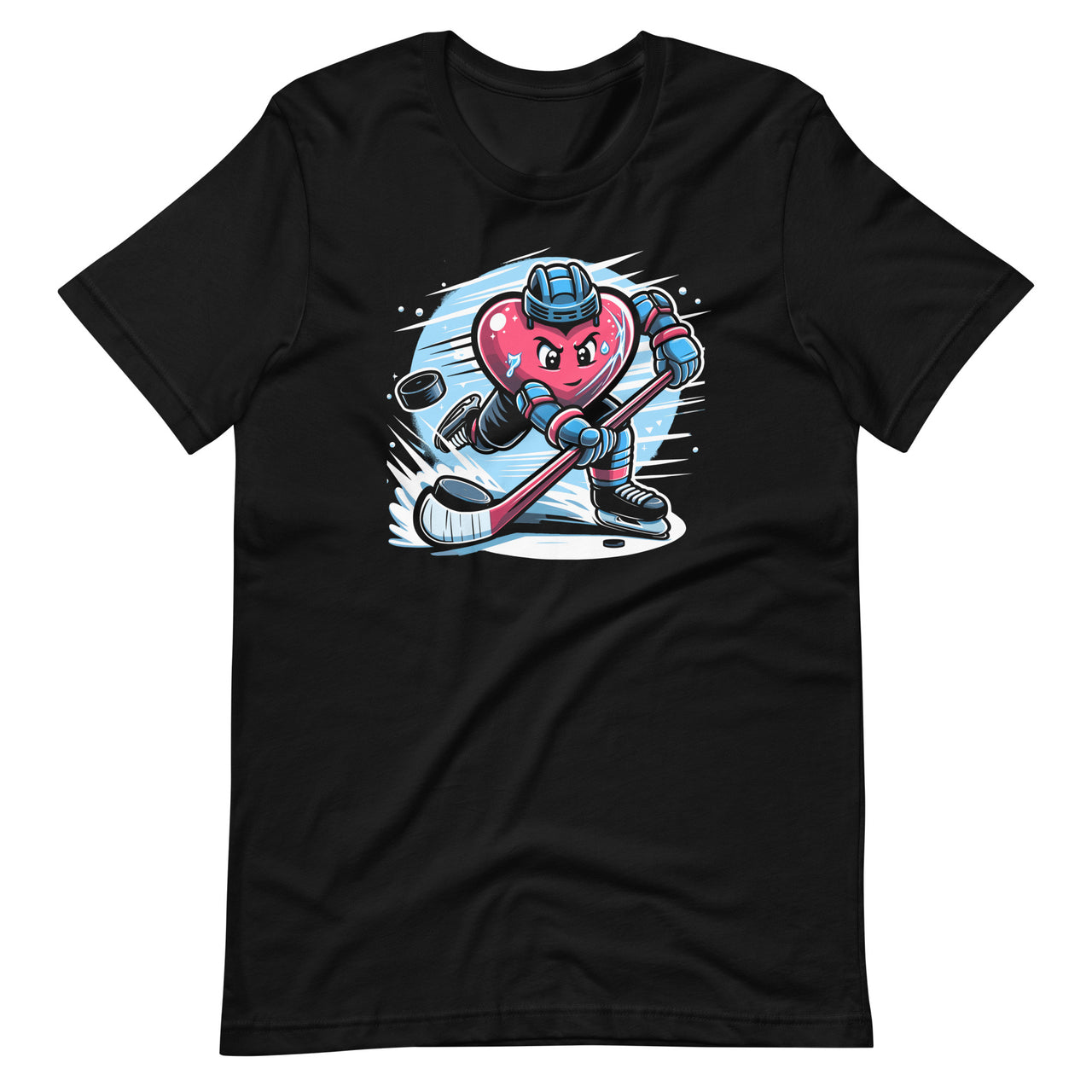 Heart Showing Ice Hockey Skills Valentines Day Sports Player Unisex T-Shirt