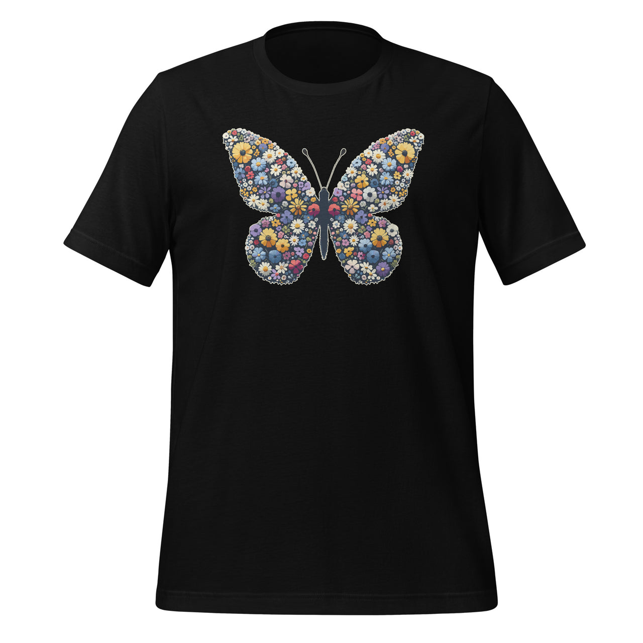 Wildflower Summer Flowers Butterfly Shape Graphic Art Unisex T-Shirt