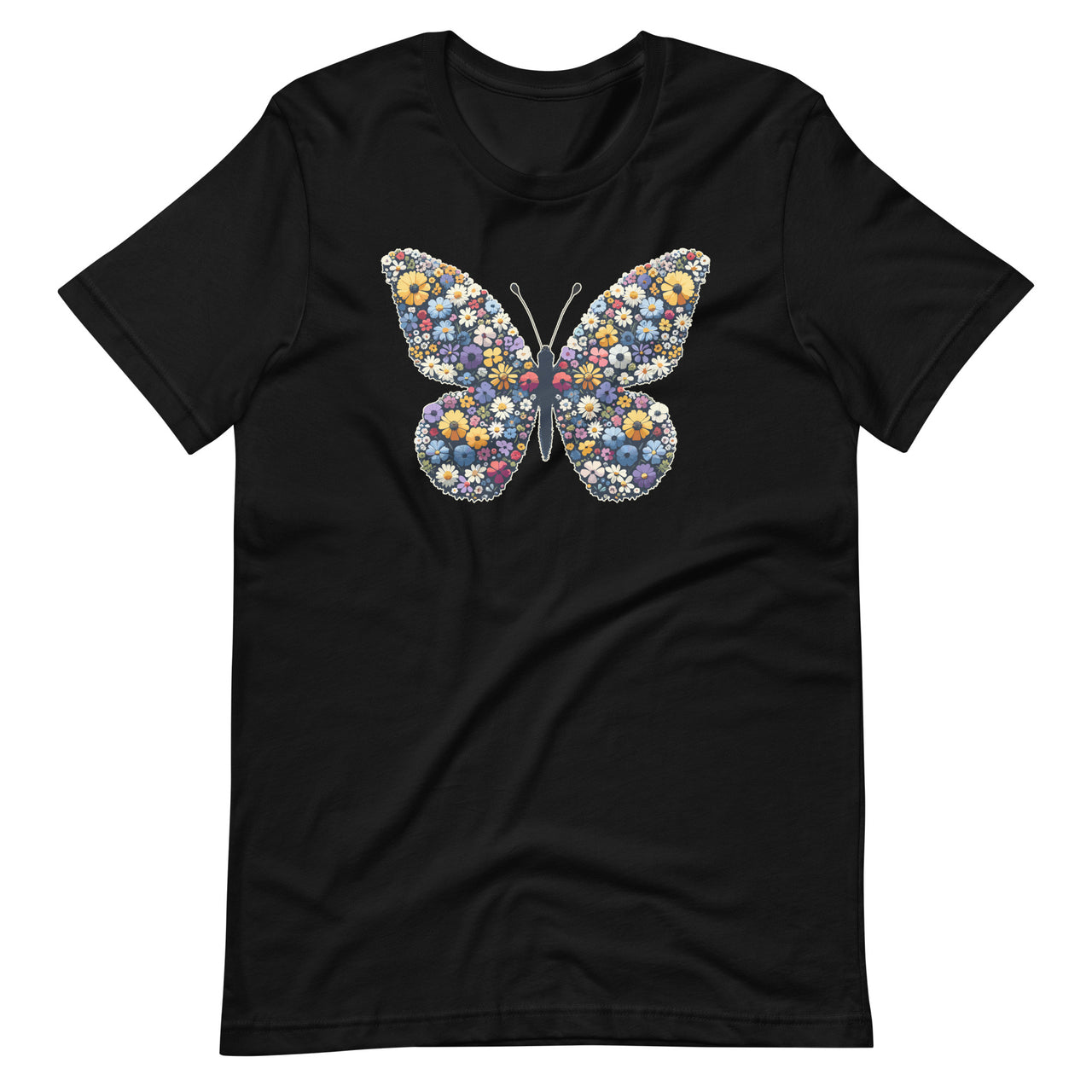 Wildflower Summer Flowers Butterfly Shape Graphic Art Unisex T-Shirt