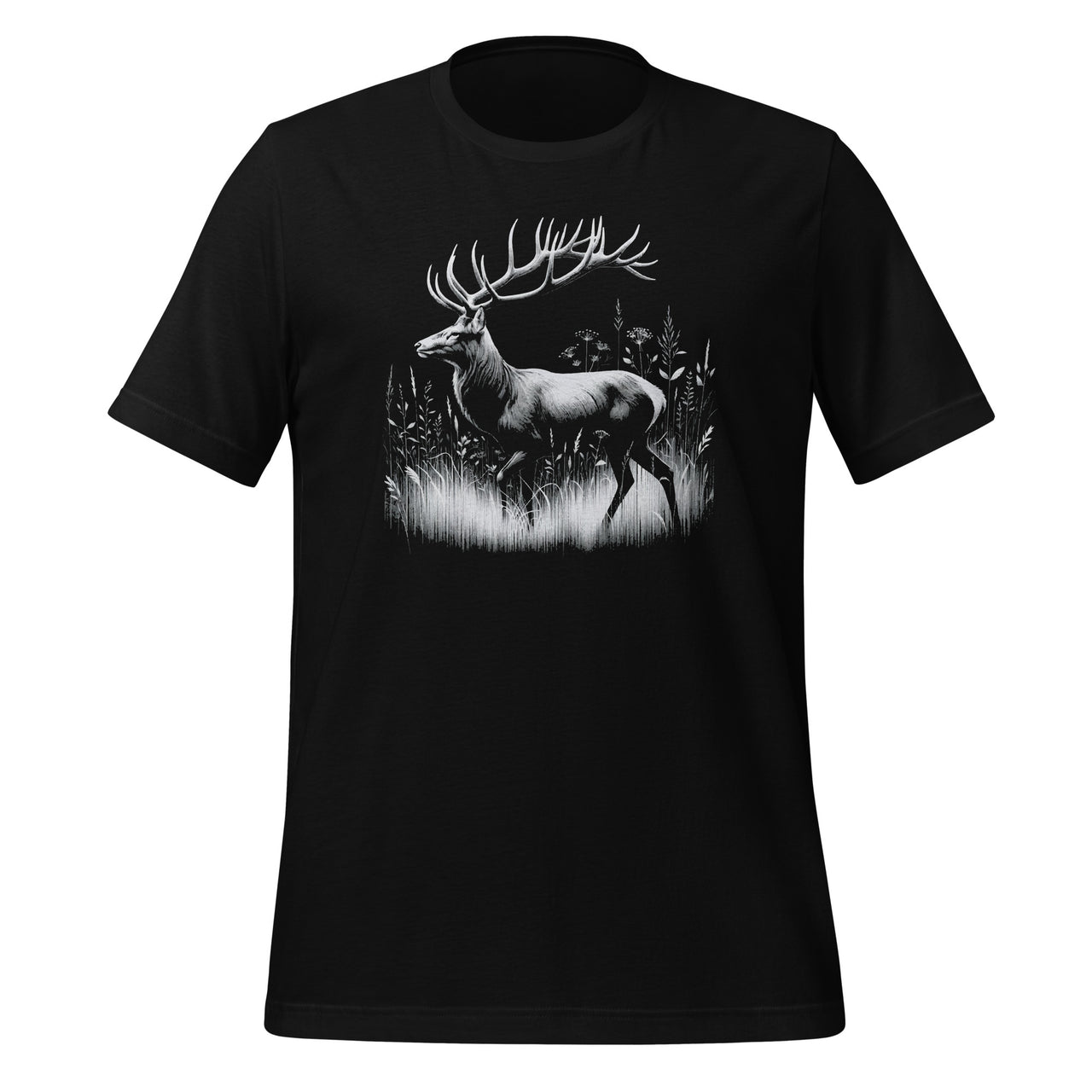 Adult Deer Monochrome Realistic Deer Grazing Nature Unisex T-Shirt