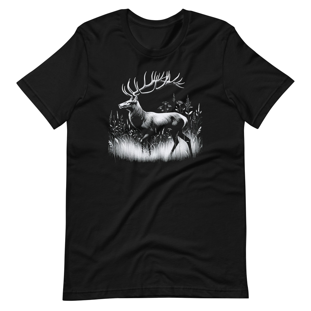 Adult Deer Monochrome Realistic Deer Grazing Nature Unisex T-Shirt