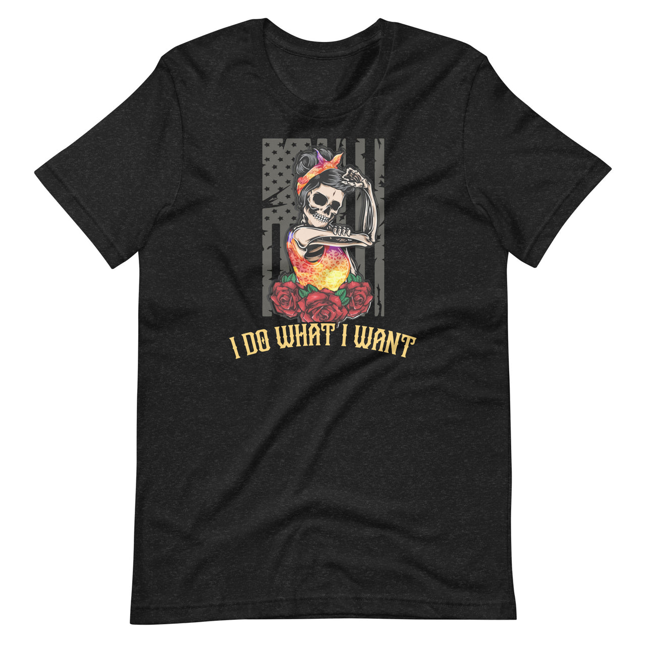 I Do What I Want Skull Lady US Flag Sunset - Cool Short-Sleeve Unisex T-Shirt