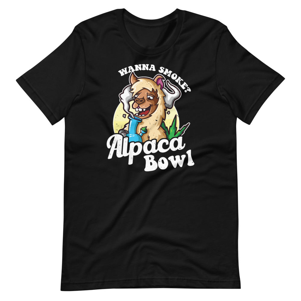 Wanna Smoke Alpaca Bowl - Funny Weed Cannabis Lover Short-Sleeve Unisex T-Shirt