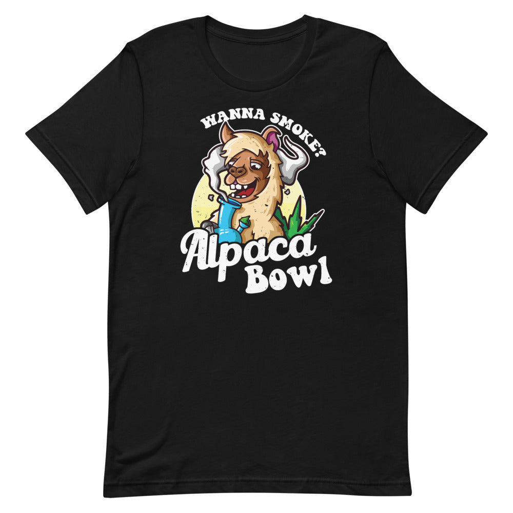 Wanna Smoke Alpaca Bowl - Funny Weed Cannabis Lover Short-Sleeve Unisex T-Shirt