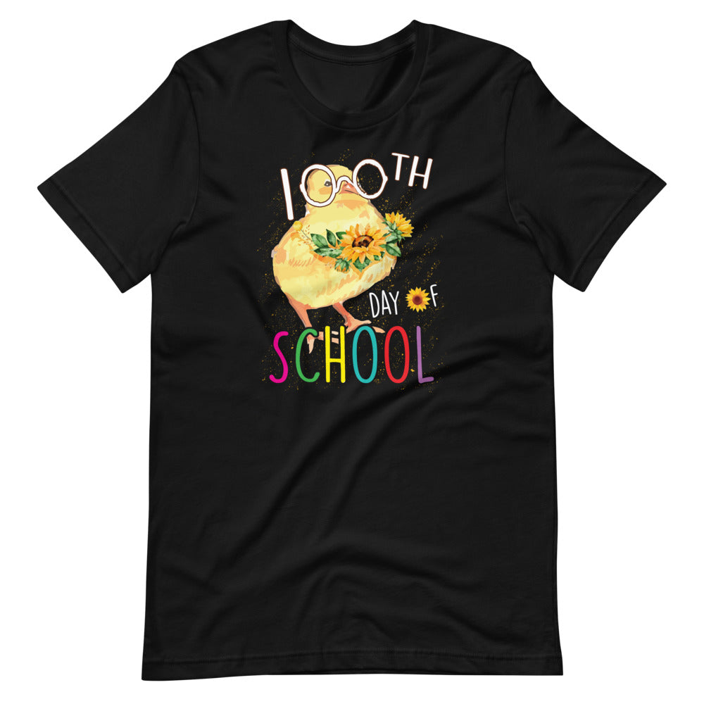 Chicks Chicken With Sunflower - 100 Days Of School - Teacher Short-Sleeve Unisex T-Shirt