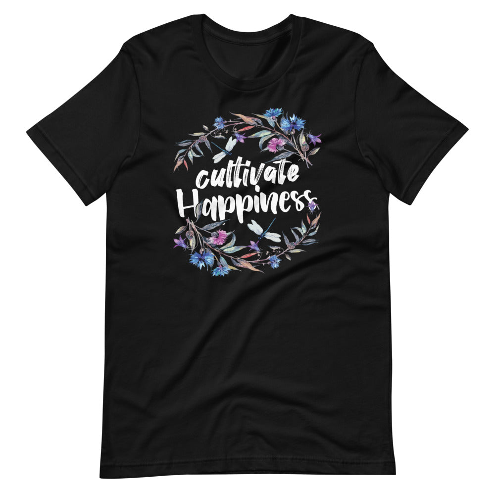 Cultivate Happiness - Watercolor Quote Saying Short-Sleeve Unisex T-Shirt
